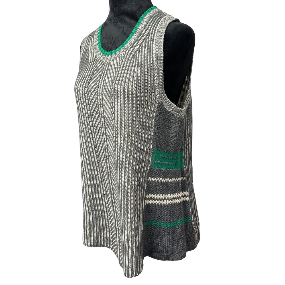 Cabi Trident Sweater Tank L Grey Green Herringbone Knit Sleeveless Tunic Vest - Picture 2 of 9